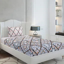 Monte Carlo White & Pink Floral Printed 144 TC Single Bedsheet Set 2.29 m x 1.52 m-image-15