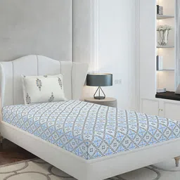 Monte Carlo Grey & White Printed Cotton 144 TC Single Bedsheet Set 2.29 m x 1.52 m-image-5