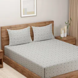 SWAYAM Grey An&a Geometric Print 210 TC Cotton Double Bedsheet Set-45