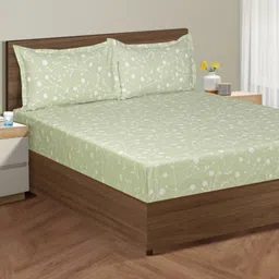 SWAYAM Anada Green Floral Cotton 210TC Fitted Double King Bedsheet Set-1.82mX1.98mX30.48m-image-40