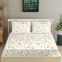 Trance Home Linen Yellow 180 TC Cotton Fitted Double King Bedsheet & 2 Pillow Covers-image-14
