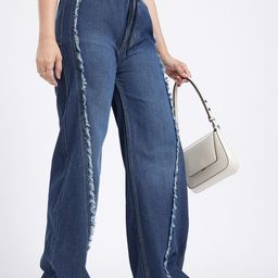 glitchez Women Mid-Rise Frayed Edges Light Fade Wide Leg Jeans-picture-16