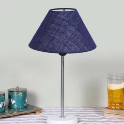 Devansh Blue and SilverToned Wooden Frustum Table Lamp-image-1