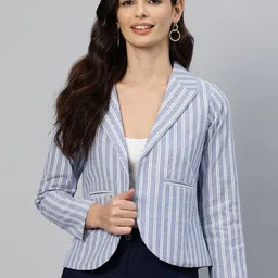 Cottinfab Striped Open Front Pure Cotton Casual Blazer-11