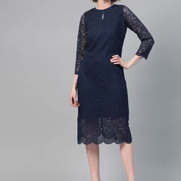 Athena Women Navy Blue Lace Sheath Dress-image-22