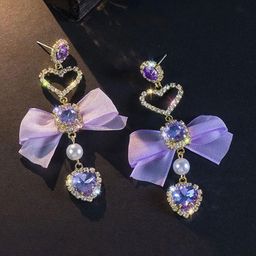 Estailo fashion Gold-Plated Artificial Stones Studded & Beaded Bow Shaped Drop Earrings-image-11