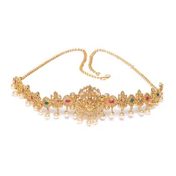 JEWELS GEHNA Red & Off-White Gold-Plated Stone Studded & Beaded Temple Kamarbandh-0