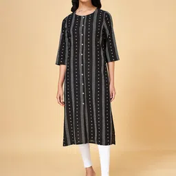 YU by Pantaloons Women Black & White Geometric Printed A-Line Kurta-image-96