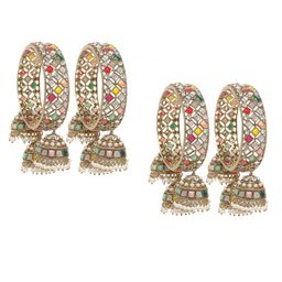 Peora Set Of 2 Gold Plated Faux Kundan & Beads Studded Bangle with Latkan-picture-16