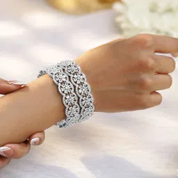 Rubans Set of 2, 22K Gold-Plated & Rhodium Accent Cubic Zirconia Studded Bangles-image-12
