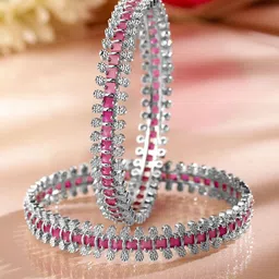 Rubans Set of 2 Rhodium-Plated Cubic Zirconia Studded Bangles-12