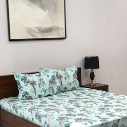 BOMBAY DYEING Green Floral Cotton 140 TC Queen Fitted Bedsheet Set-1.52 m X 1.98 m X 30 cm-image-34