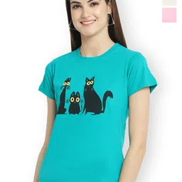 Fabflee Women Multicoloured 3 Printed V-Neck Extended Sleeves T-shirt-picture-29