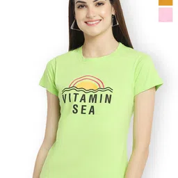 Fabflee Women Multicoloured 3 Printed V-Neck Extended Sleeves T-shirt-picture-17