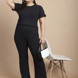 Rigo Plus Size Pure Cotton Top With Flared Trouser Co-Ords Set-image-50
