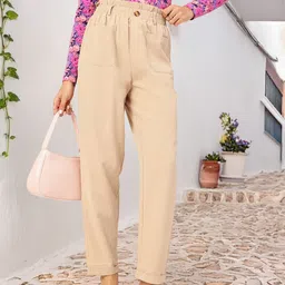 DressBerry Comfycore Utility Pockets Slip-On Textured Trousers-image-3