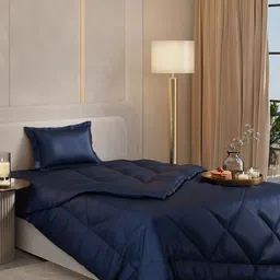 Stoa Paris Navy Blue Solid 3 Piece Single Regular Bedding Set-image-2