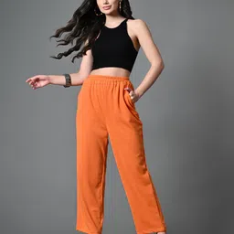 Myshka Women Comfort Loose Fit High-Rise Wrinkle Free Trousers-image-64