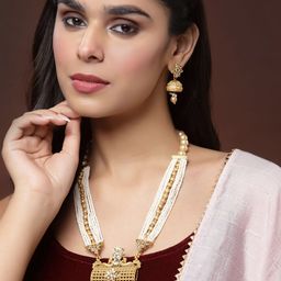 PANASH Gold-Plated Kundan-Studded & Pearl Beaded Jewellery Set-49