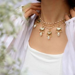 Sanjog Gold-Plated Kundan-Studded & Pearl-Beaded Jewellery Set-image-30