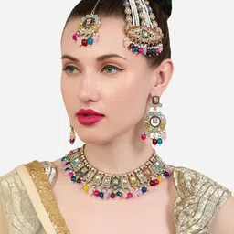 Zaveri Pearls Gold Plated Stone Studded & Beaded Jewellery Set-20