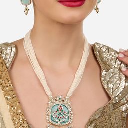 Zaveri Pearls Gold-Plated Stone-Studded & Beaded Multistrand Jewellery Set-11