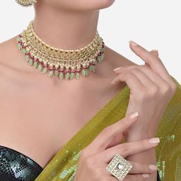 Zaveri Pearls Gold-Plated Kundan & Beads-Studded Jewellery Set-image-98