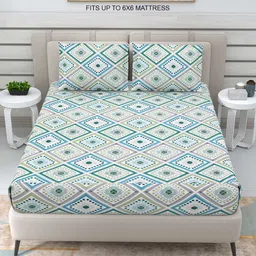 DREAM WEAVERZ Green & Beige Ethnic Motifs 220 TC Queen Bedsheet with 2 Pillow Covers-image-11