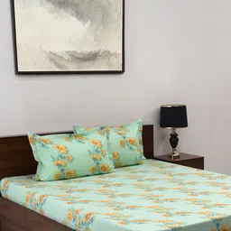 BOMBAY DYEING Beige & Green Floral Cotton 140 TC Queen Bedsheet Set-2.28 m X 2.54 m-image-88