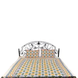 Exotic India Beige & Yellow Floral Cotton 300 TC Queen Bedsheet with 2 Pillow Covers-image-3