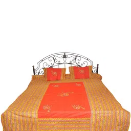 Exotic India Orange Ethnic Motifs Cotton 300 TC Queen Bedsheet with 2 Pillow Covers-image-45