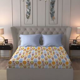 MYTRIDENT Orange & White Geometric Cotton 144 TC Queen Bedsheet with 2 Pillow Covers-18