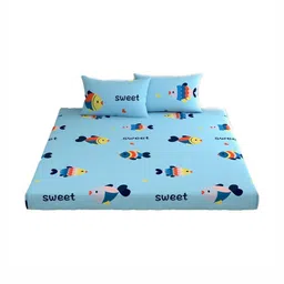 prettykrafts Blue & Yellow Graphic 140 TC Cotton Queen Bedsheet Set 90 cm x 1 m-image-32