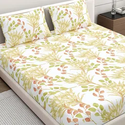 Home Ecstasy White & Beige Printed 140 TC Cotton Queen Bedsheet Set 2.20 m x 2.39 m-image-17