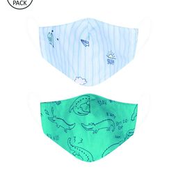 VEA Kids Pack of 2 Blue & Green Printed Cotton 5 Layered Face Mask-25