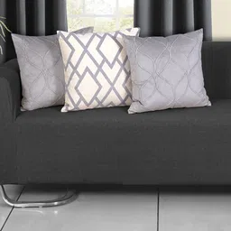 Ode & Cleo Off White & Grey 3 Pieces Embroidered Velvet Square Cushion Covers-32