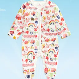 mothercare Infant Girls White & Red Printed Full Sleeves Pure Cotton Wadded Sleepsuit-image-94