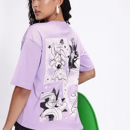 Kook N Keech Looney Tunes Printed Drop-Shoulder Sleeves Pure Cotton Oversized T-shirt-image-68