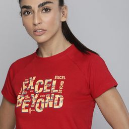 HRX by Hrithik Roshan Women Red & Beige Pure Cotton Typography Printed T-shirt-24