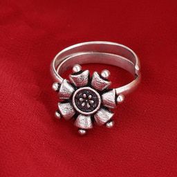 Voylla Oxidised Silver-Plated Nayantara Floral Motif Statement Ring-image-98