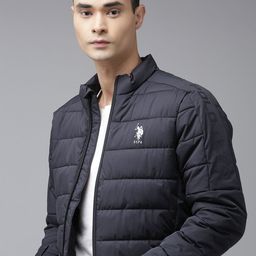 U S Polo Assn Denim Co Men Navy Blue Brand Logo Puffer Jacket-image-38