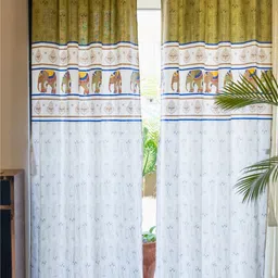 URBAN SPACE White & Olive Green 2 Pieces Ethnic Motifs Printed Cotton Window Curtains-picture-21