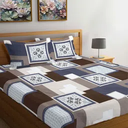 FABINALIV White & Brown Geometric Printed 300 TC King Bedsheet Set 2.50 m X 2.25 m-image-54