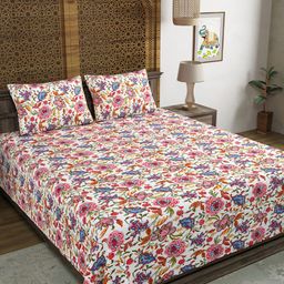 Myntra Elegant Homes White & Green Floral Printed 210 TC King Bedsheet Set 2.69 m X 2.69 m-7