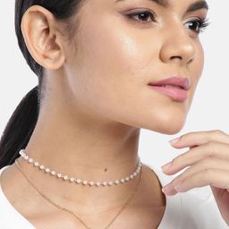 Jewels Galaxy White Gold-Plated Beaded Minimal Design Layered Necklace-16