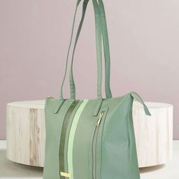Caprese Sea Green Solid Structured Shoulder Bag with Croc Textured Striped Detail-18