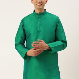 THANGAMAGAN Men Green Solid Straight Kurta with Link Detail-picture-42