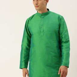 THANGAMAGAN Men Green Solid Straight Kurta with Link Detail-image-69
