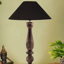 Devansh Black Wooden Contemporary Frustum Shaped Table Lamp-image-30