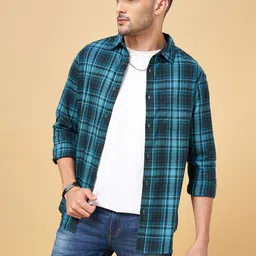 YU by Pantaloons Men Green Cotton Slim Fit Tartan Checks Checked Casual Shirt-image-26